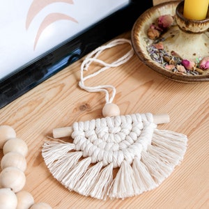 Half Moon Macrame Car Diffuser, Mini Macrame Car Charm, Car Decorations Interior, Essential Oil Diffuser Hanging Rear View Mirror Accessory image 3