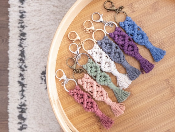 MACRAME KEY CHAINS ACCESSORY HANDMADE BLUE WHITE PINK PURPLE PICK YOUR COLOR!