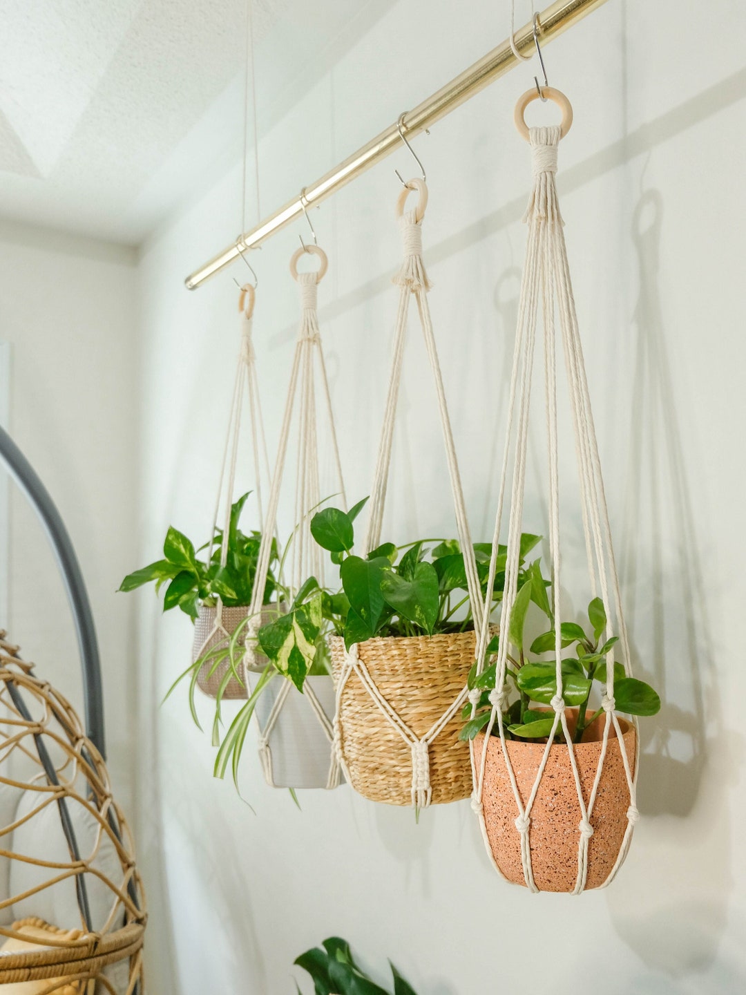 Simple Minimalist No Tassel Macrame Plant Hanger Without Tail - Etsy