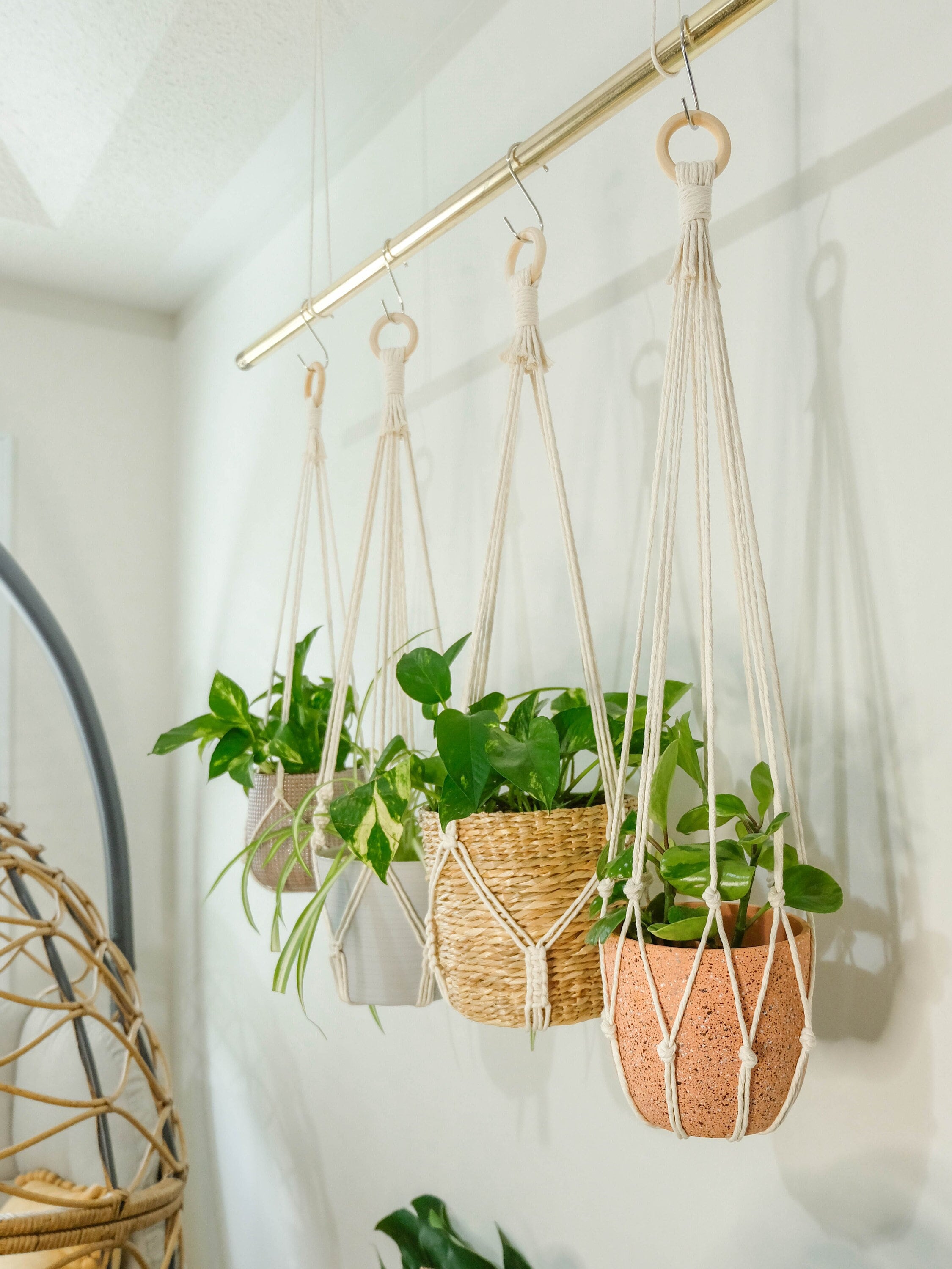 Simple Minimalist No Tassel Macrame Plant Hanger Without Tail, Long Hanging Plant Pot Holder,Indoor Hanging Planter No Tail Tassle No Fringe