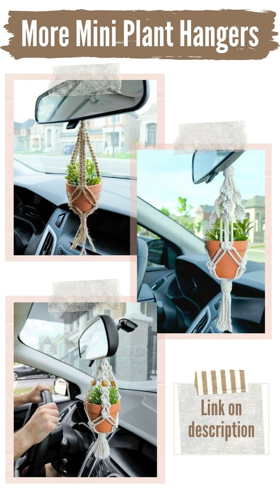 Small Macrame Plant Hanger, Rear View Mirror Charm, Simple Minimalist  Hanging Planter, Succulent Holder, Cute Car Accessories Gifts for Her 