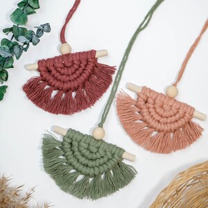Half Moon Macrame Car Diffuser, Mini Macrame Car Charm, Car Decorations Interior, Essential Oil Diffuser Hanging Rear View Mirror Accessory image 6