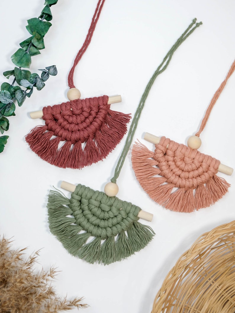 Half Moon Macrame Car Diffuser, Mini Macrame Car Charm, Car Decorations Interior, Essential Oil Diffuser Hanging Rear View Mirror Accessory image 6