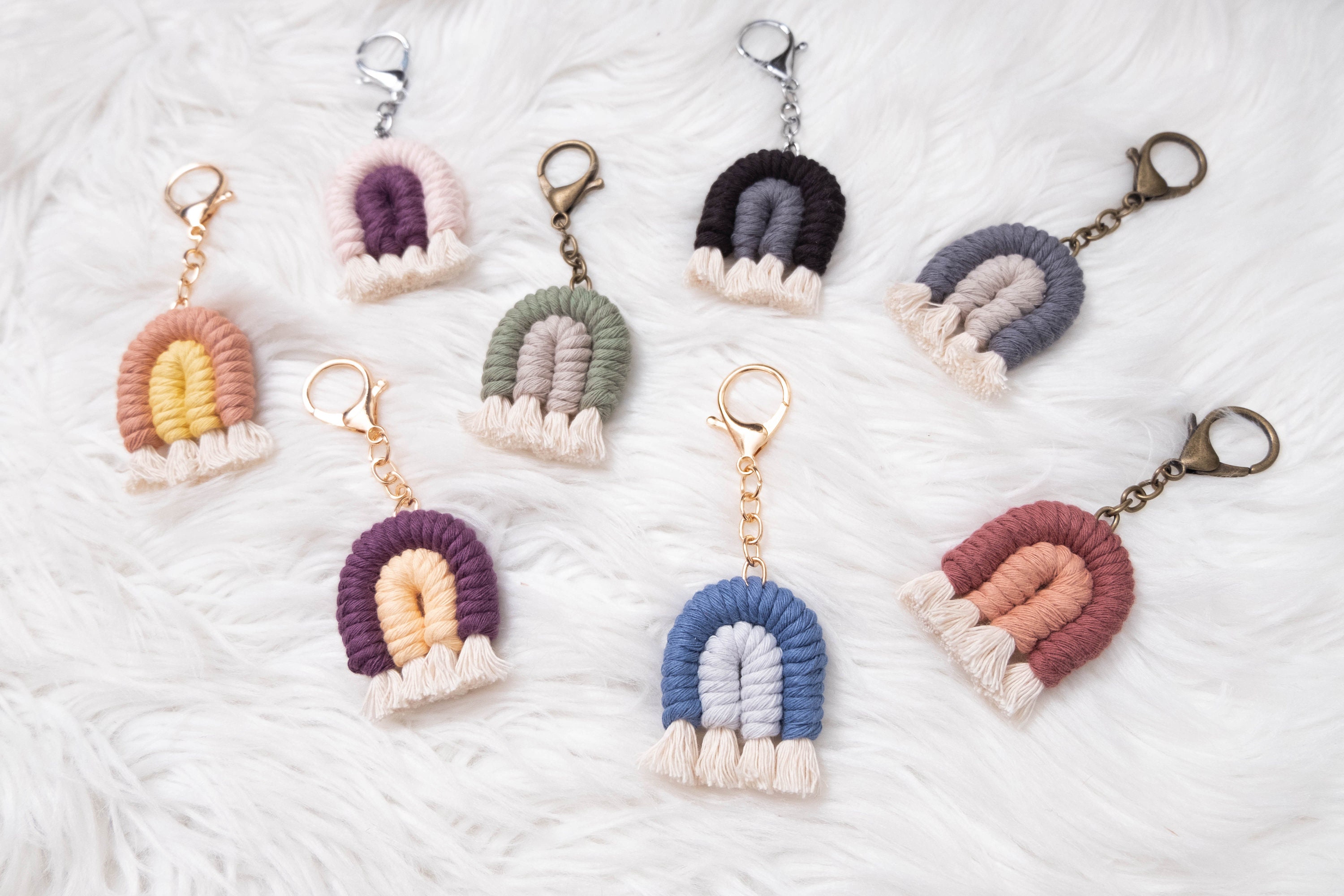 Macrame Keychain, Rope Keychain Tassel Fringe, Cute Macrame Key Chain,  Short Small Keys Fob/ring/dangles Custom Color, Bag Charm, Boho Gift 