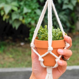 Rear View Mirror Car Accessories, Cute Car Charm, Car Decorations Interior, Small Macrame Plant Hanger, Mini Hanging Planter, Succulent Pot image 6