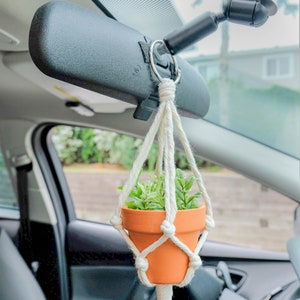 Rear View Mirror Car Accessories, Cute Car Charm, Car Decorations Interior, Small Macrame Plant Hanger, Mini Hanging Planter, Succulent Pot image 7