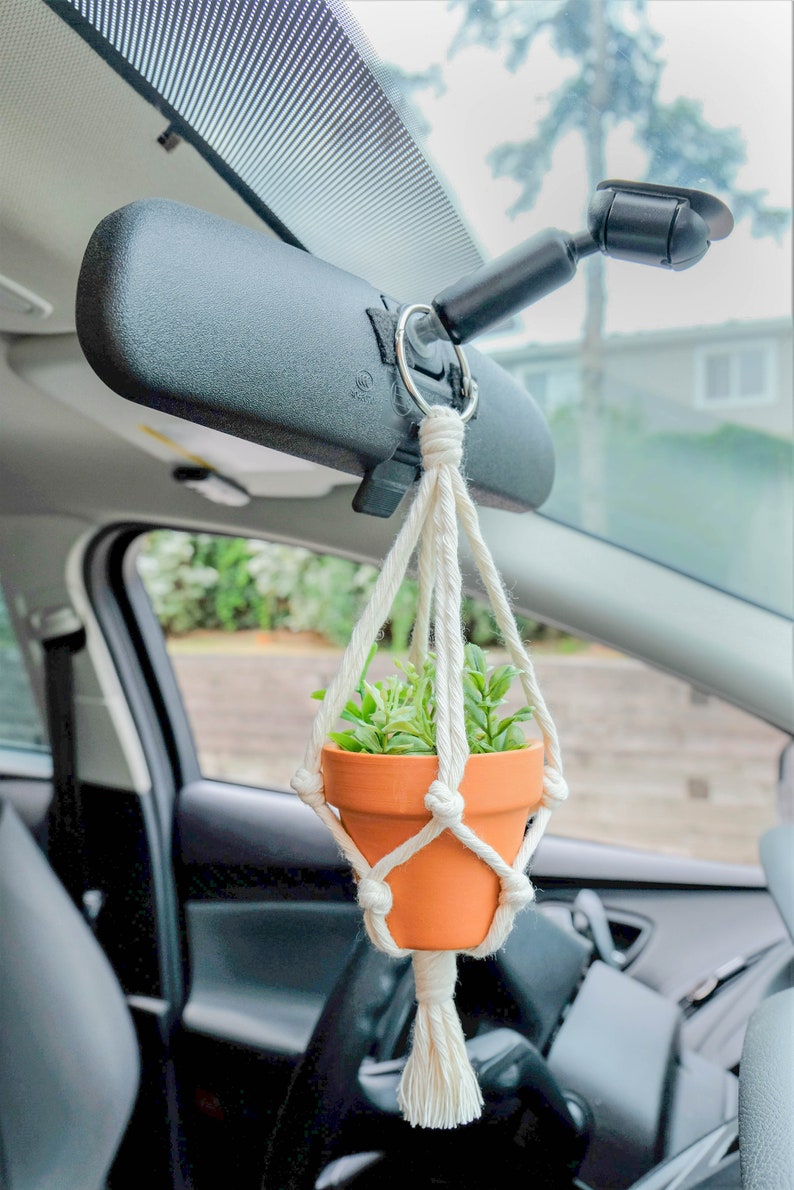 Rear View Mirror Car Accessories, Cute Car Charm, Car Decorations Interior, Small Macrame Plant Hanger, Mini Hanging Planter, Succulent Pot image 7