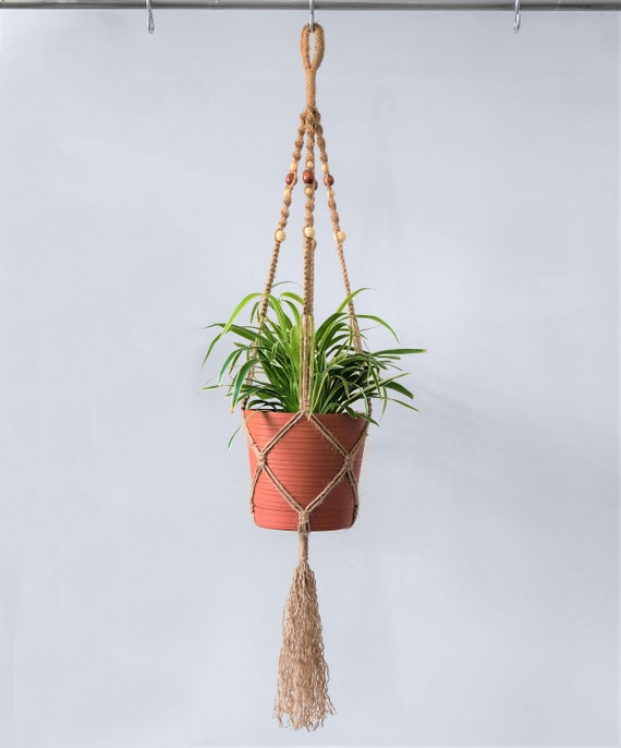 MACRAME PLANT HANGER, Hanging Planter, Indoor Plant Holder, Rustic Home  Decor, Houseplant, Indoor Plant, Wooden Bead, Metal Hook, Jute Twine - Etsy