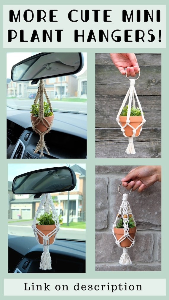 Small Macrame Plant Hanger, Rear View Mirror Charm, Simple