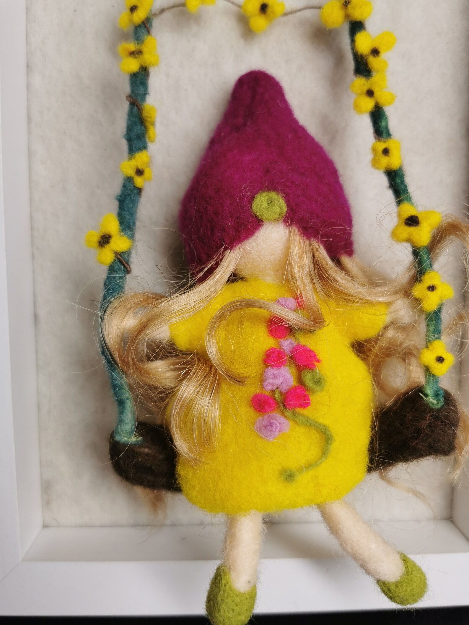 Needle Felted Elf Girl in a Swing Picture Homewarming Etsy