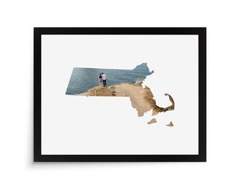 Massachusetts State Photo Mat  - 11x14 White Cardstock Picture Frame Mat