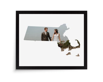 Massachusetts State Photo Mat - 8x10 White Cardstock Picture Frame Mat
