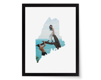 Maine State Photo Mat - 11x14 White Cardstock Picture Frame Mat