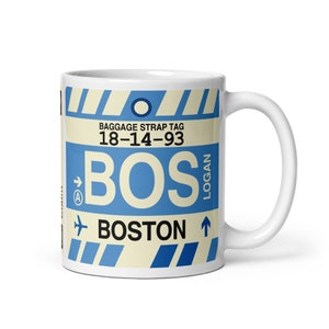 BOSTON Massachusetts Coffee Mug • BOS Airport Code • Travel Souvenir / Aviation Gift / Wanderlust Memento / Location Art / Vacation Keepsake