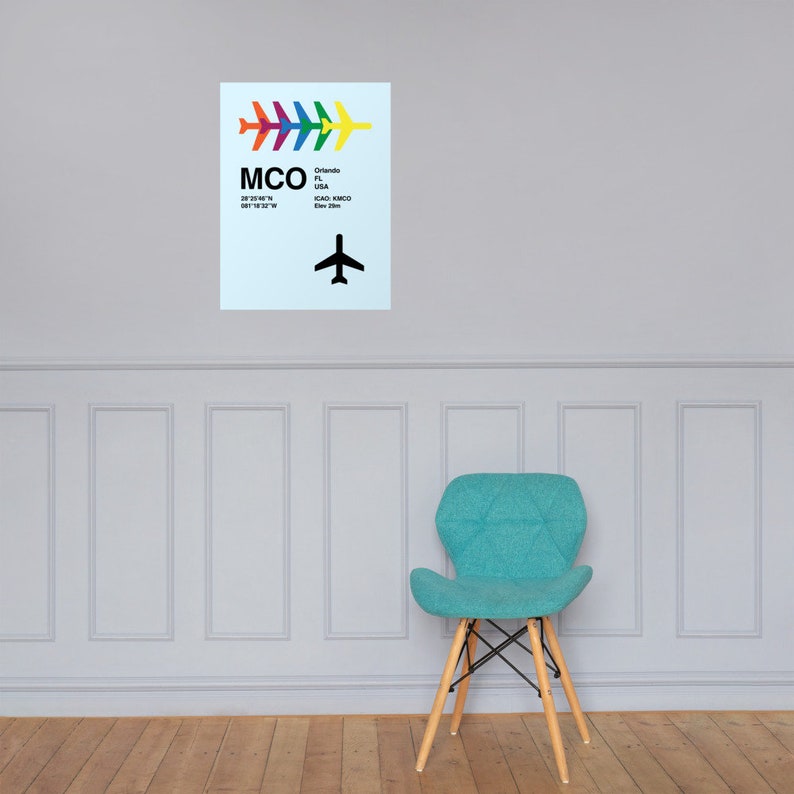 ORLANDO Wall Art MCO Airport Code Florida City-Themed Merch International Style /& Swiss Typography Design