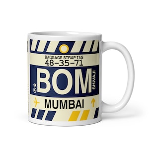 MUMBAI India Coffee Mug • BOM Airport Code • Travel Souvenir / Aviation Gift / Wanderlust Memento / Location Artwork / Vacation Keepsake