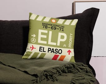 EL PASO Texas Throw Pillow • ELP Airport Code • Travel Souvenir / Aviation Gift / Wanderlust Decor / Location Artwork / Vacation Memento