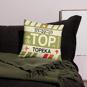 TOPEKA Kansas Throw Pillow • TOP Airport Code • Travel Souvenir / Aviation Gift / Wanderlust Decor / Location Artwork / Vacation Memento