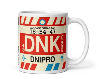 DNIPRO Ukraine Coffee Mug • DNK Airport Code • Travel Souvenir / Aviation Gift / Wanderlust Memento / Location Artwork / Vacation Keepsake