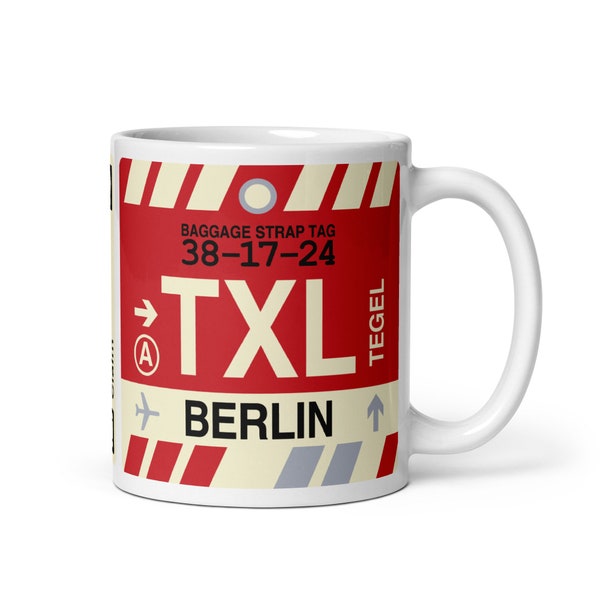 BERLIN Kaffeebecher • Vintage Gepäckanhänger mit dem TXL (Tegel) Airport Code • Perfektes Souvenir Geschenk für Deutschland Liebhaber