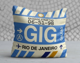 Rio de Janeiro Brazil Throw Pillow • GIG Airport Code • Travel Souvenir / Aviation Gift / Wanderlust Decor / Location Art / Vacation Memento