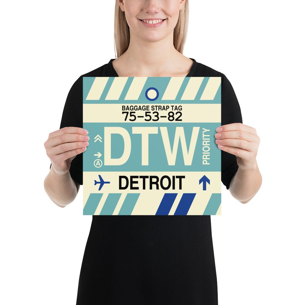 DETROIT Wall Art // DTW Airport Code Poster // Travel Theme Etsy