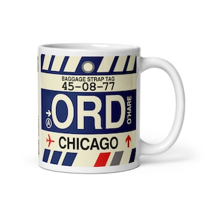 CHICAGO Illinois Coffee Mug • ORD Airport Code • Travel Souvenir / Aviation Gift / Wanderlust Memento / Location Artwork / Vacation Keepsake