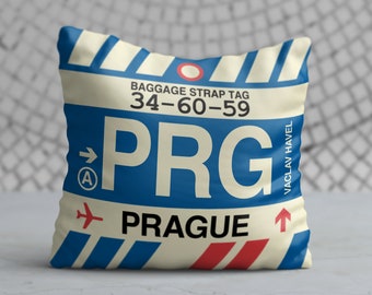 PRAGUE Czech Republic Throw Pillow • PRG Airport Code • Travel Souvenir / Aviation Gift / Wanderlust Decor / Location Art / Vacation Memento