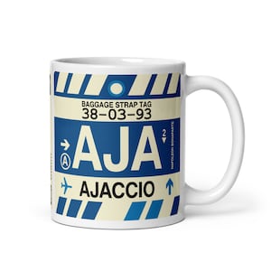 AJACCIO Corsica Coffee Mug • AJA Airport Code • Travel Souvenir / Aviation Gift / Wanderlust Memento / Location Artwork / Vacation Keepsake
