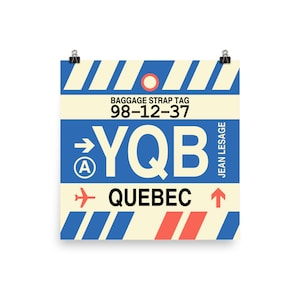 VILLE DE QUÉBEC Impression du Québec • Code de l'aéroport de YQB • Décoration d'intérieur de voyage/Cadeau d'aviation/Souvenir d'envie de voyager/Affiche de lieu/Art mural de vacances