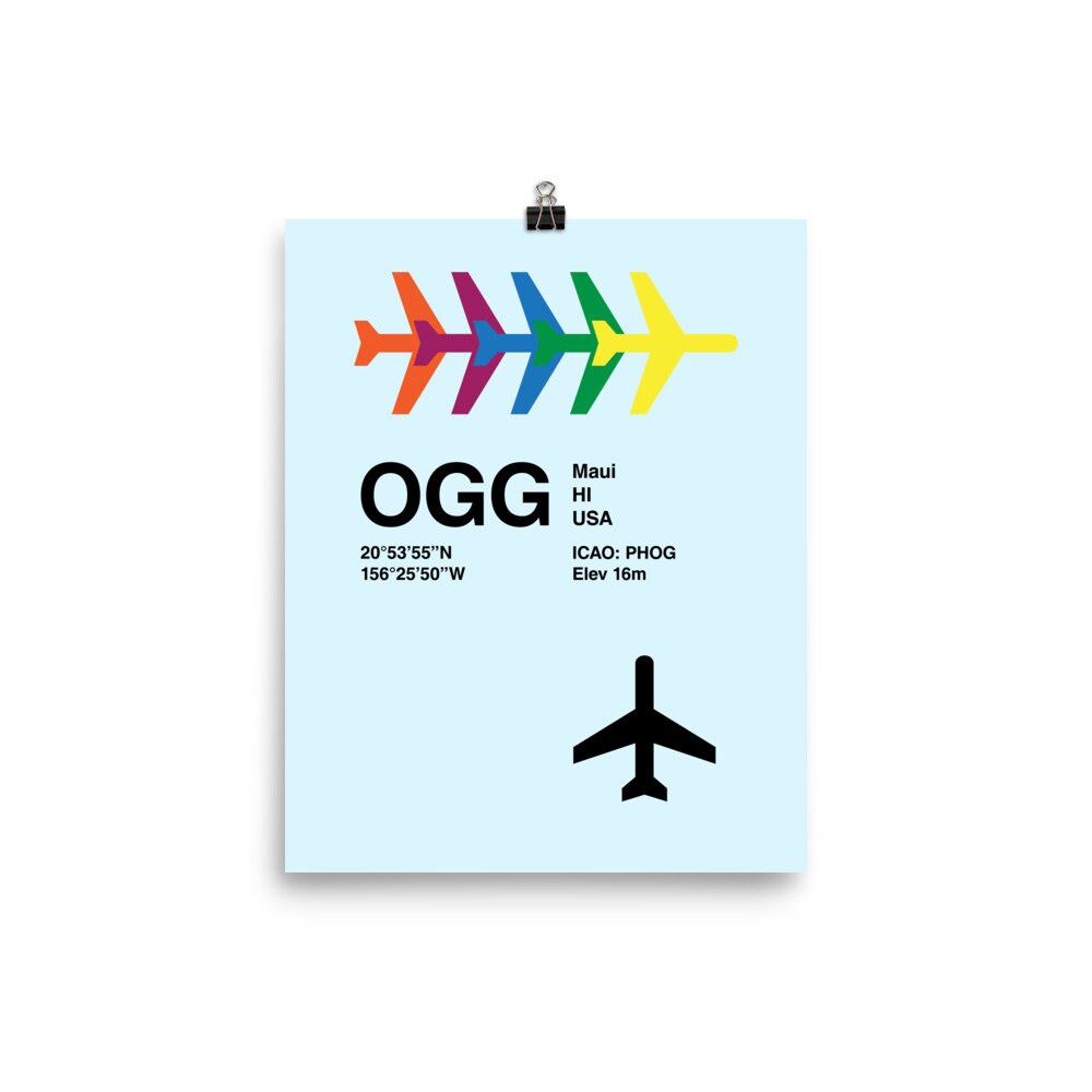 MAUI Wall Art // OGG Airport Code and Coordinates // Hawaii Etsy