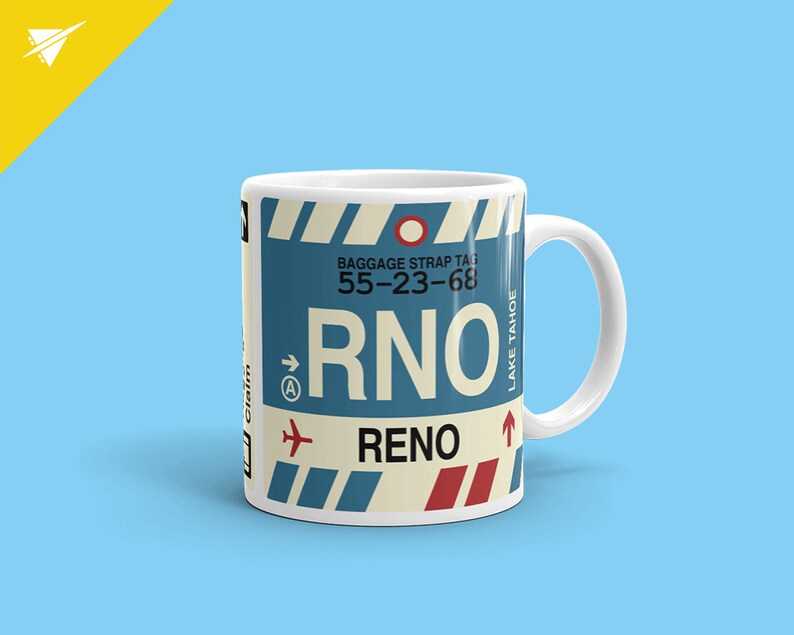 RENO Coffee Mug // RNO Airport Code // Nevada TravelThemed Etsy
