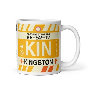 KINGSTON Jamaica Coffee Mug • KIN Airport Code • Travel Souvenir / Aviation Gift / Wanderlust Memento / Location Artwork / Vacation Keepsake