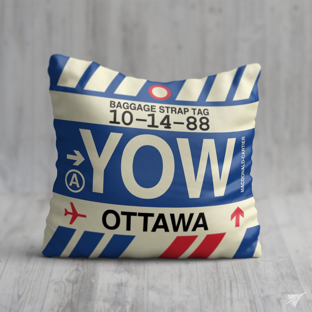 OTTAWA Throw Pillow Vintage Baggage Tag Design With the YOW Airport