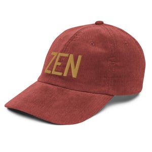 ZEN Vintage Cord Cap • Achtsamkeit, Meditation & Yoga Geschenk • Spirituelles Wohlbefinden, Entspannung, Erleuchtung • Altgoldene Stickerei