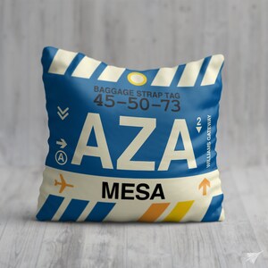 MESA Arizona Throw Pillow • AZA Airport Code • Travel Souvenir / Aviation Gift / Wanderlust Decor / Location Artwork / Vacation Memento