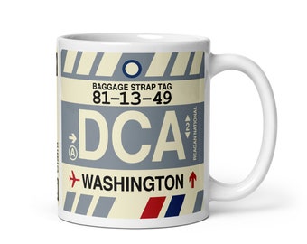 WASHINGTON D.C. Coffee Mug • DCA Airport Code • Travel Souvenir / Aviation Gift / Wanderlust Memento / Location Artwork / Vacation Keepsake