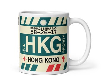 HONG KONG China Coffee Mug • HKG Airport Code • Travel Souvenir / Aviation Gift / Wanderlust Memento / Location Artwork / Vacation Keepsake