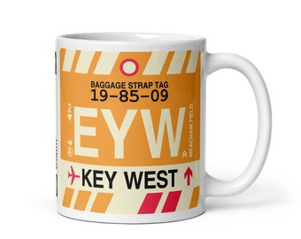 KEY WEST Coffee Mug • Vintage Baggage Tag Design With the EYW Airport Code • Florida Souvenir & Gift Idea