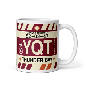 THUNDER BAY Ontario Coffee Mug • YQT Airport Code • Travel Souvenir / Aviation Gift / Wanderlust Memento / Location Art / Vacation Keepsake