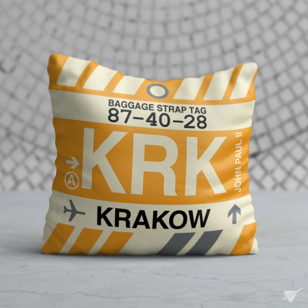 KRAKOW Throw Pillow Vintage Baggage Tag Design With the KRK Etsy