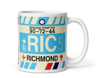 RICHMOND Coffee Mug • Vintage Baggage Tag Design With the RIC Airport Code • Virginia Souvenir & Gift Idea