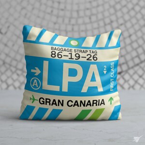 GRAN CANARIA Spain Throw Pillow • LPA Airport Code • Travel Souvenir / Aviation Gift / Wanderlust Decor / Location Art / Vacation Memento