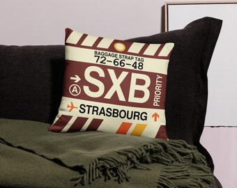 STRASBOURG France Throw Pillow • SXB Airport Code • Travel Souvenir / Aviation Gift / Wanderlust Decor / Location Artwork / Vacation Memento