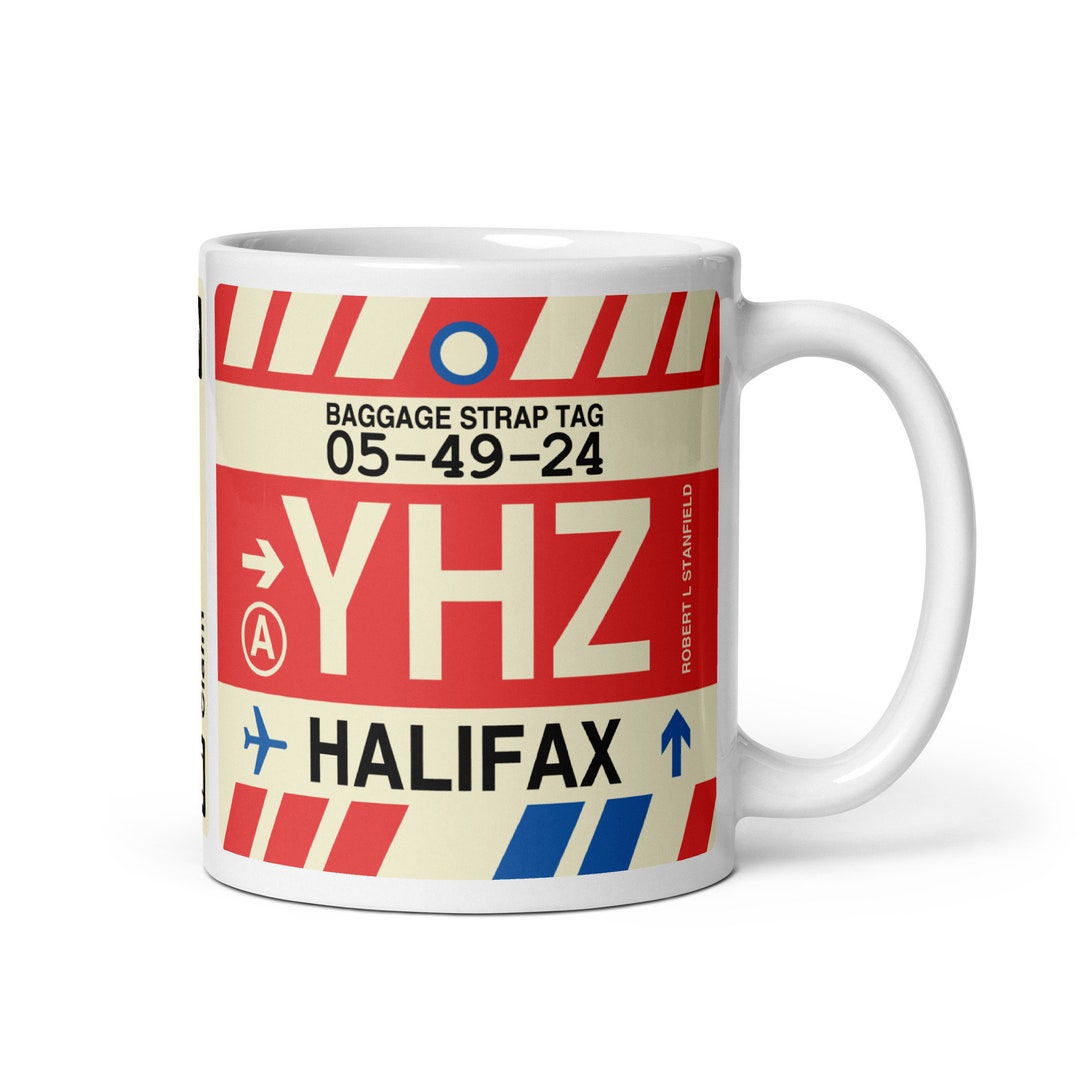 HALIFAX Coffee Mug Vintage Baggage Tag Design With the YHZ Airport Code