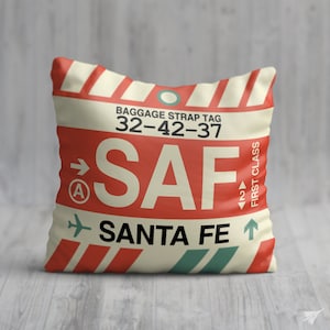 SANTA FE New Mexico Throw Pillow • SAF Airport Code • Travel Souvenir / Aviation Gift / Wanderlust Decor / Location Art / Vacation Memento