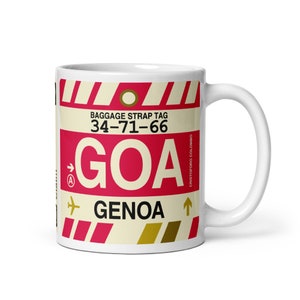GENOA Italy Coffee Mug • GOA Airport Code • Travel Souvenir / Aviation Gift / Wanderlust Memento / Location Artwork / Vacation Keepsake