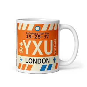LONDON Ontario Coffee Mug • YXU Airport Code • Travel Souvenir / Aviation Gift / Wanderlust Memento / Location Artwork / Vacation Keepsake