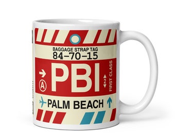 PALM BEACH Florida Coffee Mug • PBI Airport Code • Travel Souvenir / Aviation Gift / Wanderlust Memento / Location Art / Vacation Keepsake