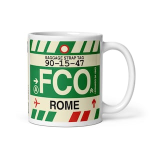 ROME Italy Coffee Mug • FCO Airport Code • Travel Souvenir / Aviation Gift / Wanderlust Memento / Location Artwork / Vacation Keepsake